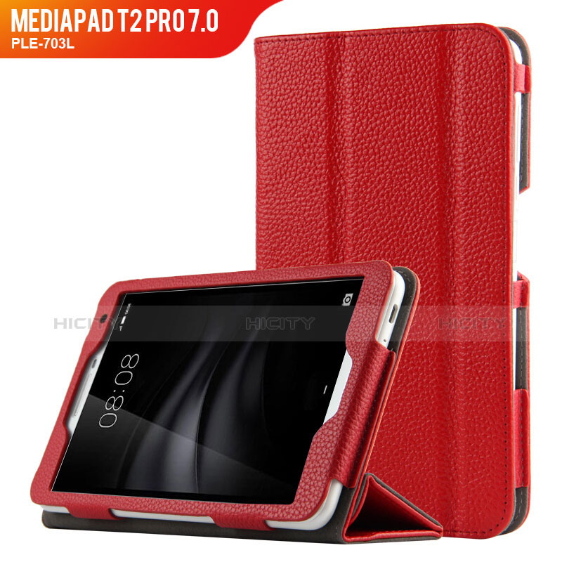 Huawei MediaPad T2 Pro 7.0 PLE-703L用手帳型 レザーケース スタンド L02 ファーウェイ レッド
