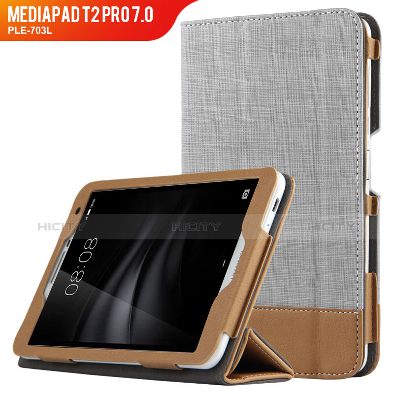 Huawei MediaPad T2 Pro 7.0 PLE-703L用手帳型 レザーケース スタンド L01 ファーウェイ グレー