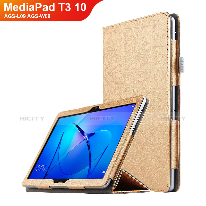 Huawei MediaPad T3 10 AGS-L09 AGS-W09用手帳型 レザーケース スタンド L07 ファーウェイ ゴールド