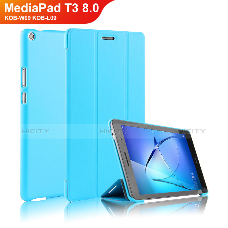 Huawei MediaPad T3 8.0 KOB-W09 KOB-L09用手帳型 レザーケース スタンド ファーウェイ ブルー