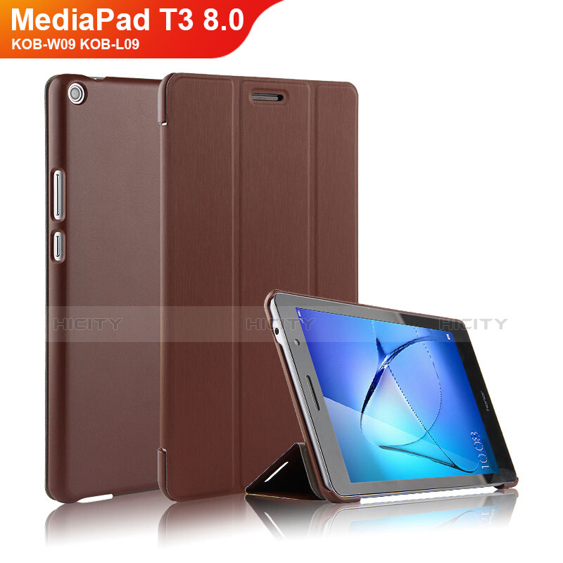 Huawei MediaPad T3 8.0 KOB-W09 KOB-L09用手帳型 レザーケース スタンド ファーウェイ ブラウン