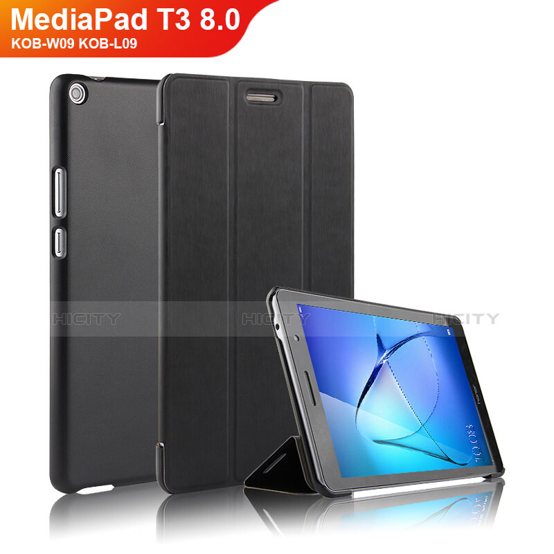 Huawei MediaPad T3 8.0 KOB-W09 KOB-L09用手帳型 レザーケース スタンド ファーウェイ ブラック