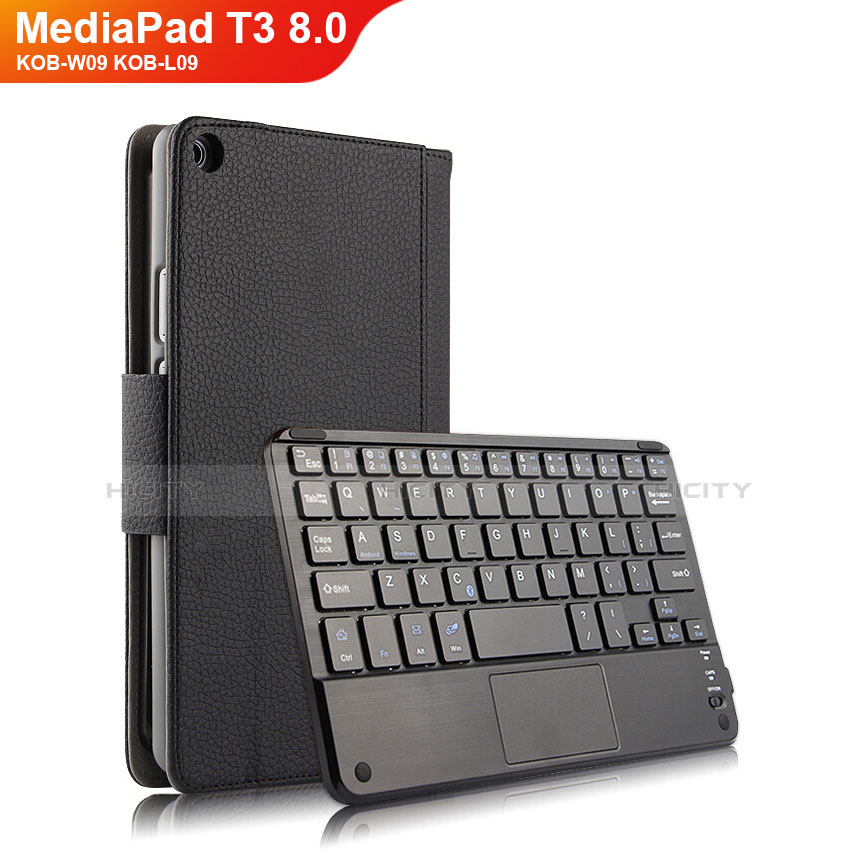 Huawei MediaPad T3 8.0 KOB-W09 KOB-L09用手帳型 レザーケース スタンド アンド キーボード ファーウェイ ブラック