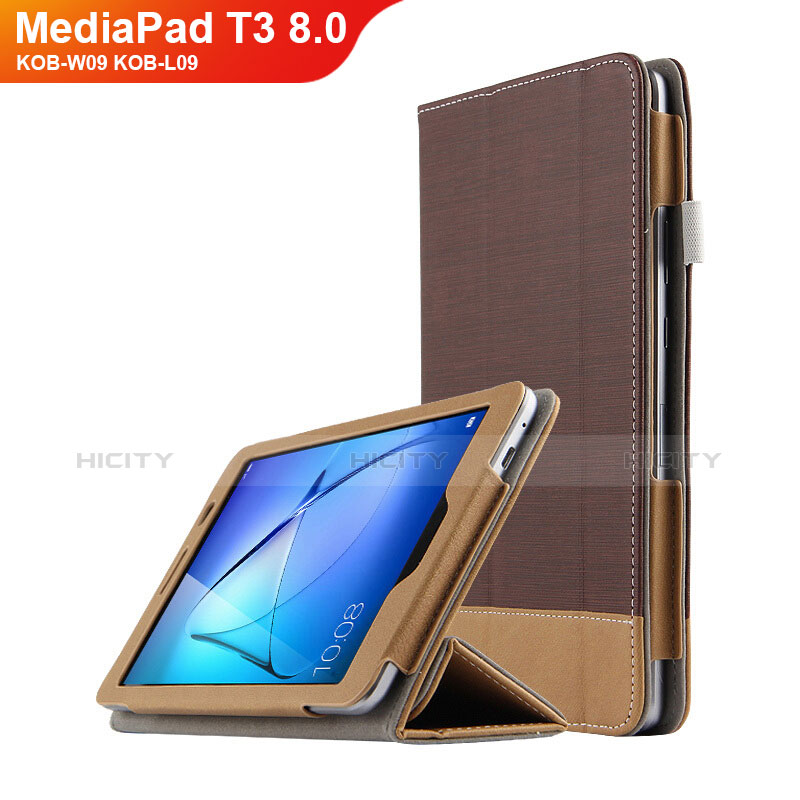 Huawei MediaPad T3 8.0 KOB-W09 KOB-L09用手帳型 レザーケース スタンド L03 ファーウェイ ブラウン