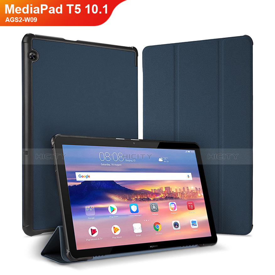 Huawei MediaPad T5 10.1 AGS2-W09用手帳型 レザーケース スタンド カバー ファーウェイ ネイビー