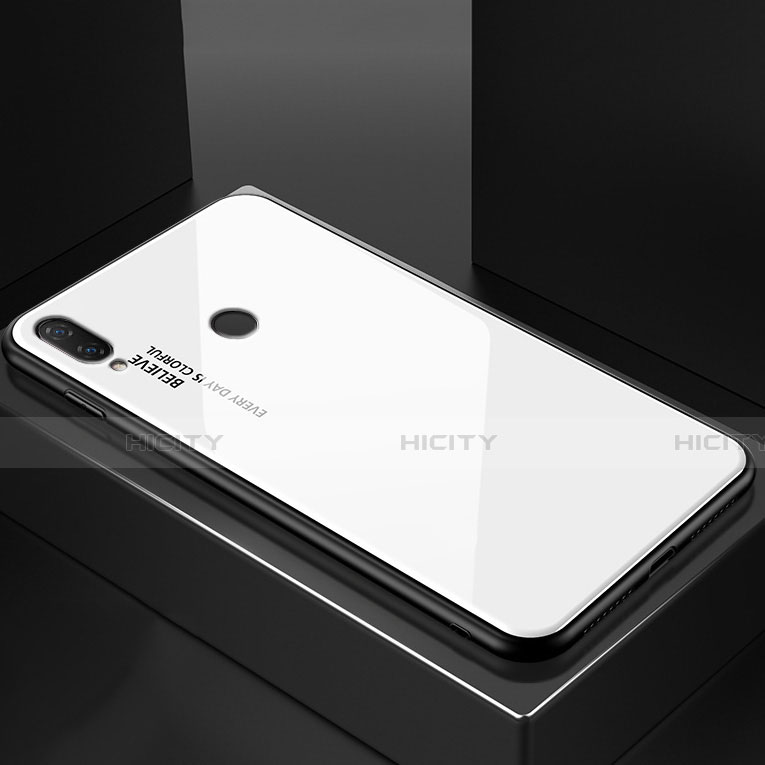 Huawei Nova 3e用ハイブリットバンパーケース プラスチック 鏡面 虹 グラデーション 勾配色 カバー ファーウェイ ホワイト