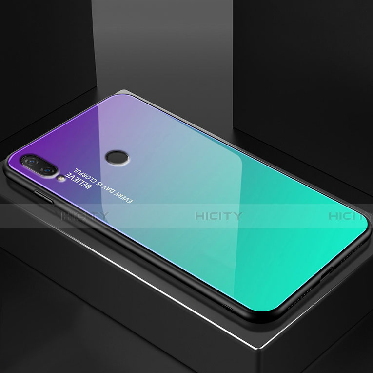Huawei Nova 3e用ハイブリットバンパーケース プラスチック 鏡面 虹 グラデーション 勾配色 カバー ファーウェイ グリーン