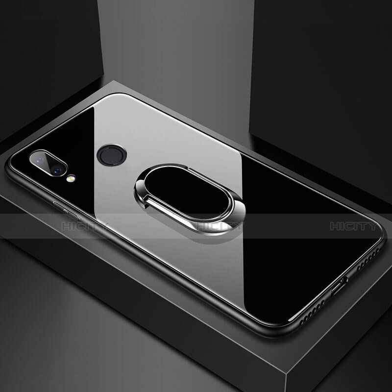 Huawei Nova 3e用ハイブリットバンパーケース プラスチック 鏡面 カバー アンド指輪 マグネット式 ファーウェイ ブラック