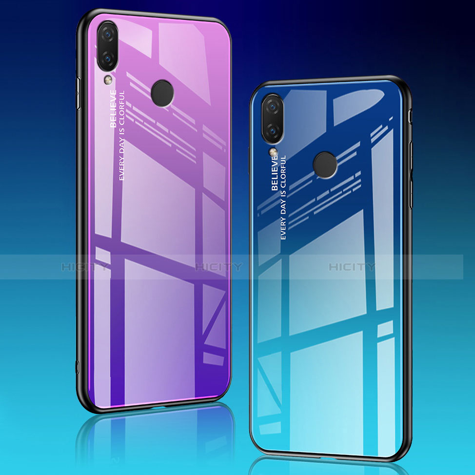 Huawei Nova 3e用ハイブリットバンパーケース プラスチック 鏡面 虹 グラデーション 勾配色 カバー ファーウェイ 