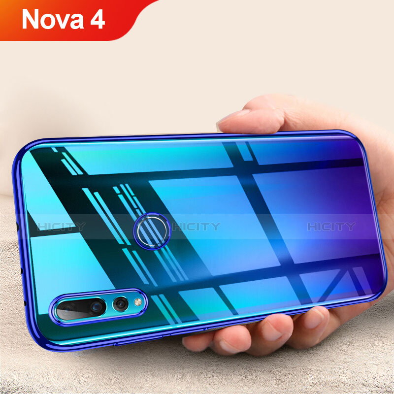 Huawei Nova 4用極薄ソフトケース シリコンケース 耐衝撃 全面保護 クリア透明 T11 ファーウェイ ネイビー
