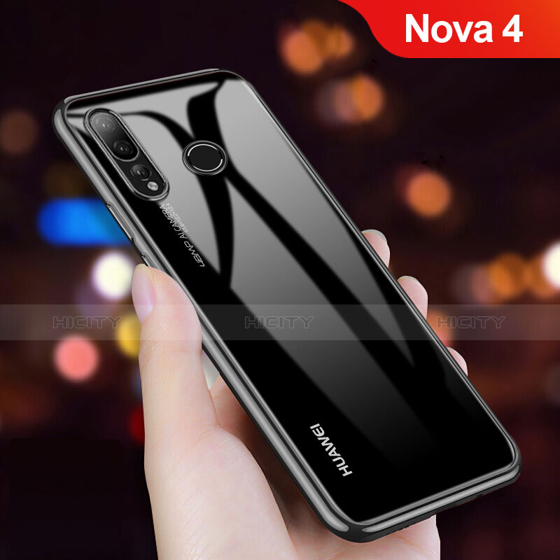Huawei Nova 4用極薄ソフトケース シリコンケース 耐衝撃 全面保護 クリア透明 T11 ファーウェイ ブラック