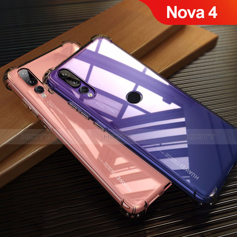 Huawei Nova 4用極薄ソフトケース シリコンケース 耐衝撃 全面保護 クリア透明 T12 ファーウェイ レッド