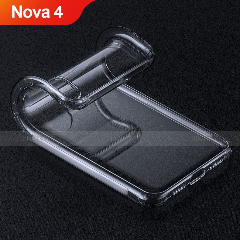 Huawei Nova 4用極薄ソフトケース シリコンケース 耐衝撃 全面保護 クリア透明 T15 ファーウェイ レッド