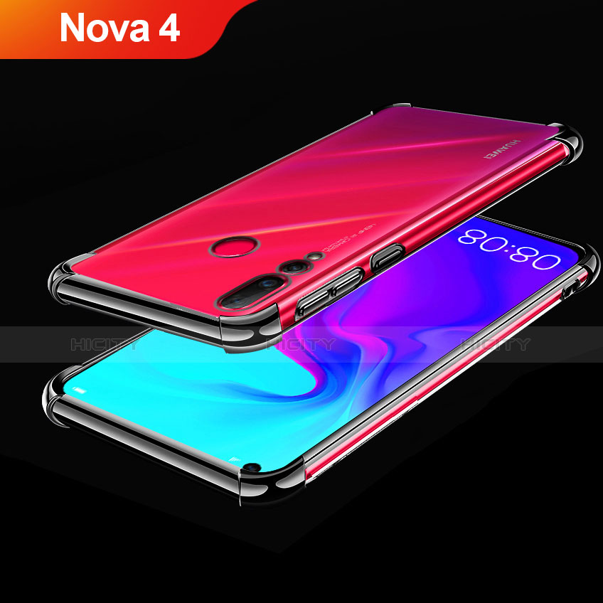 Huawei Nova 4用極薄ソフトケース シリコンケース 耐衝撃 全面保護 クリア透明 H02 ファーウェイ ブラック