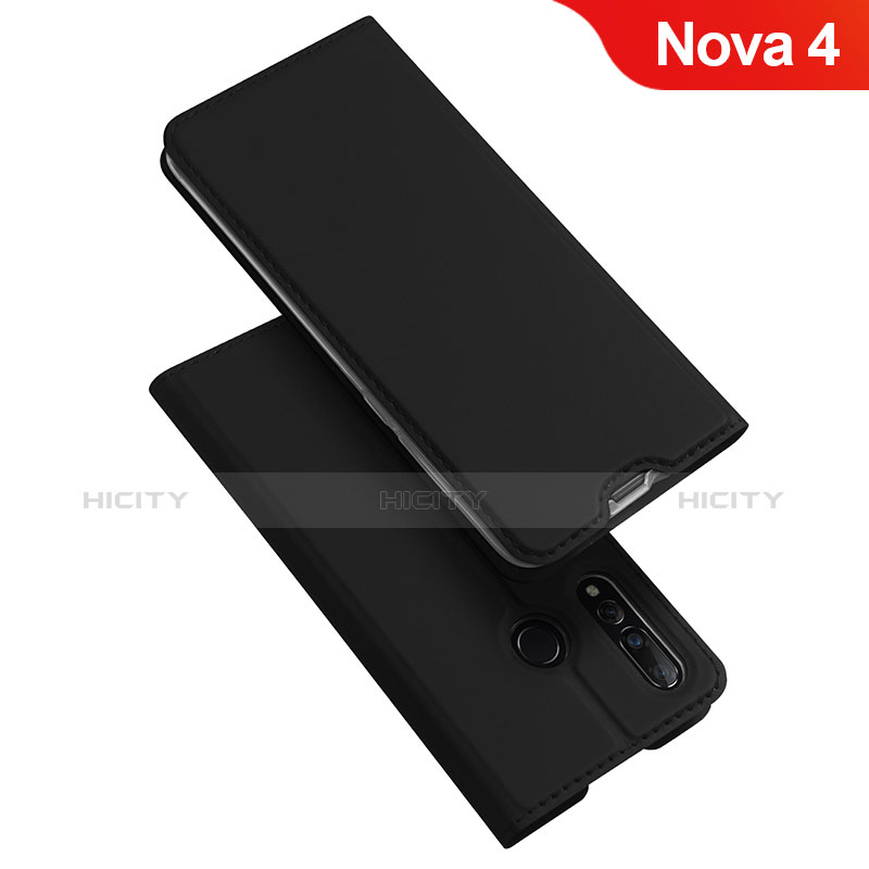 Huawei Nova 4用手帳型 レザーケース スタンド カバー ファーウェイ ブラック