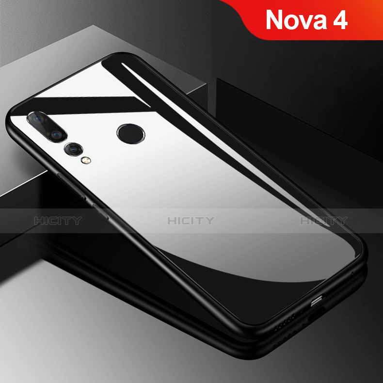 Huawei Nova 4用ハイブリットバンパーケース プラスチック 鏡面 カバー ファーウェイ ブラック