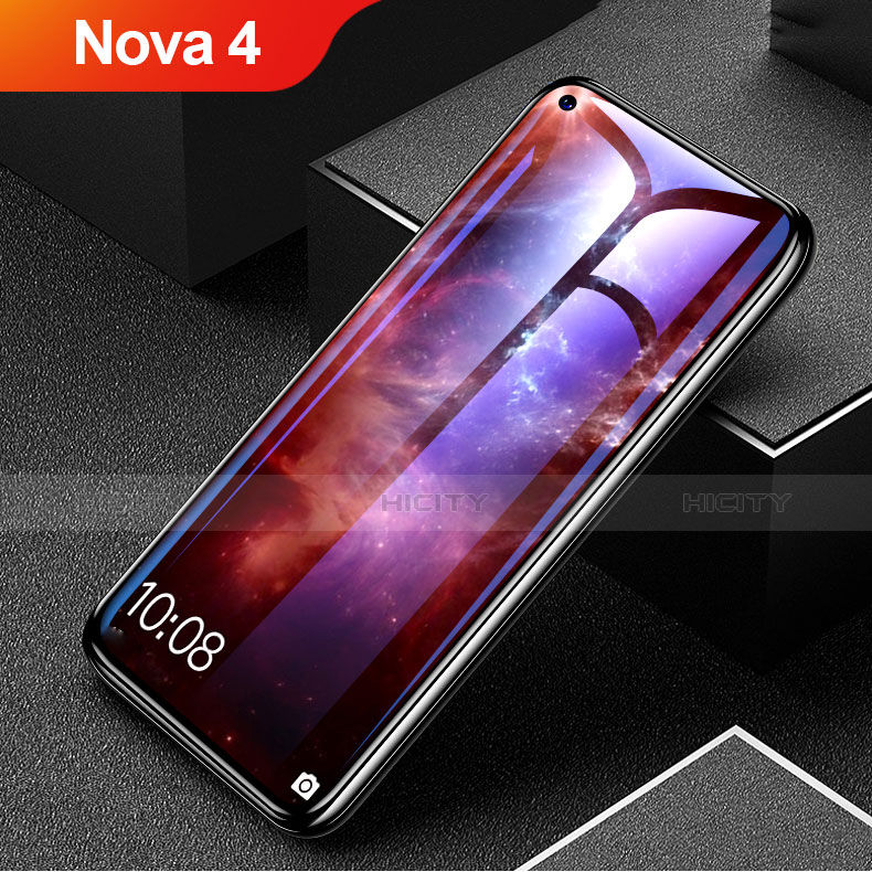 Huawei Nova 4用強化ガラス フル液晶保護フィルム アンチグレア ブルーライト ファーウェイ ブラック