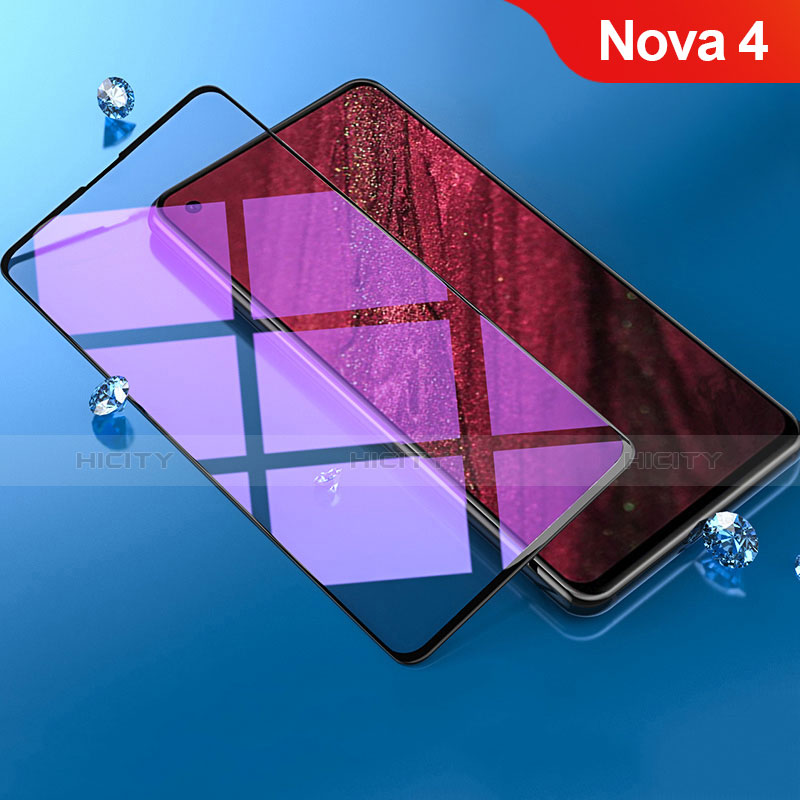Huawei Nova 4用強化ガラス フル液晶保護フィルム アンチグレア ブルーライト F02 ファーウェイ ブラック
