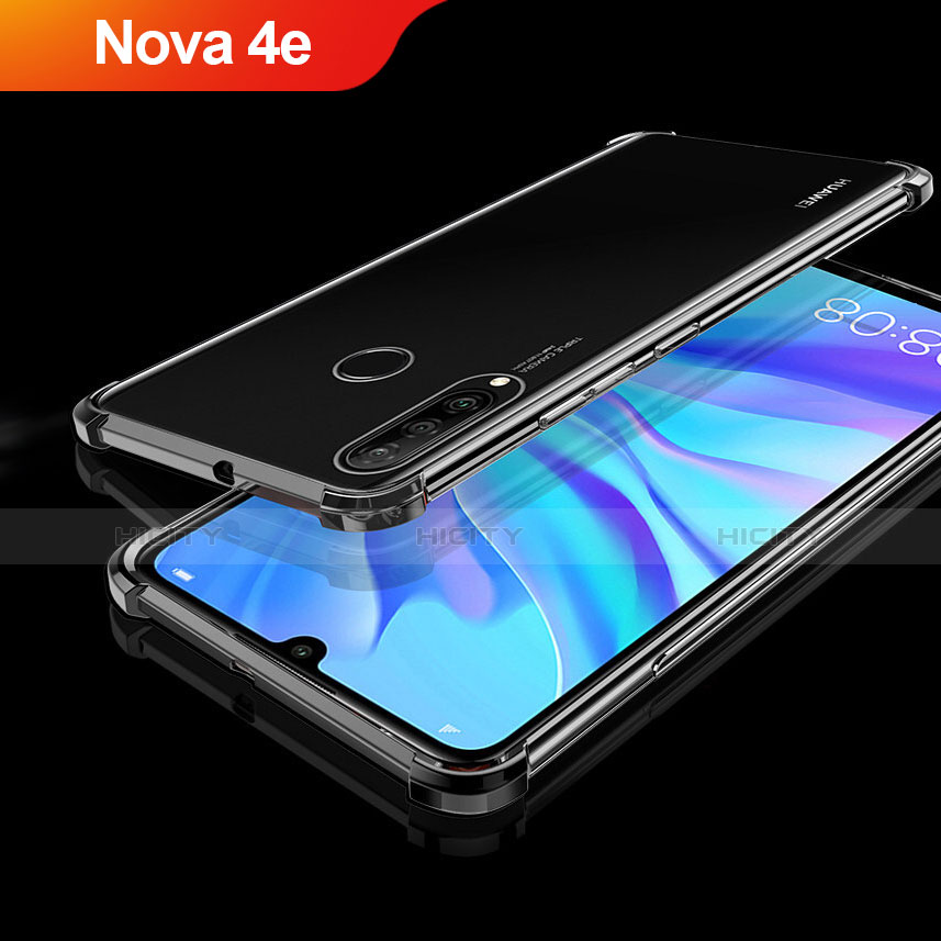 Huawei Nova 4e用極薄ソフトケース シリコンケース 耐衝撃 全面保護 クリア透明 H01 ファーウェイ ブラック