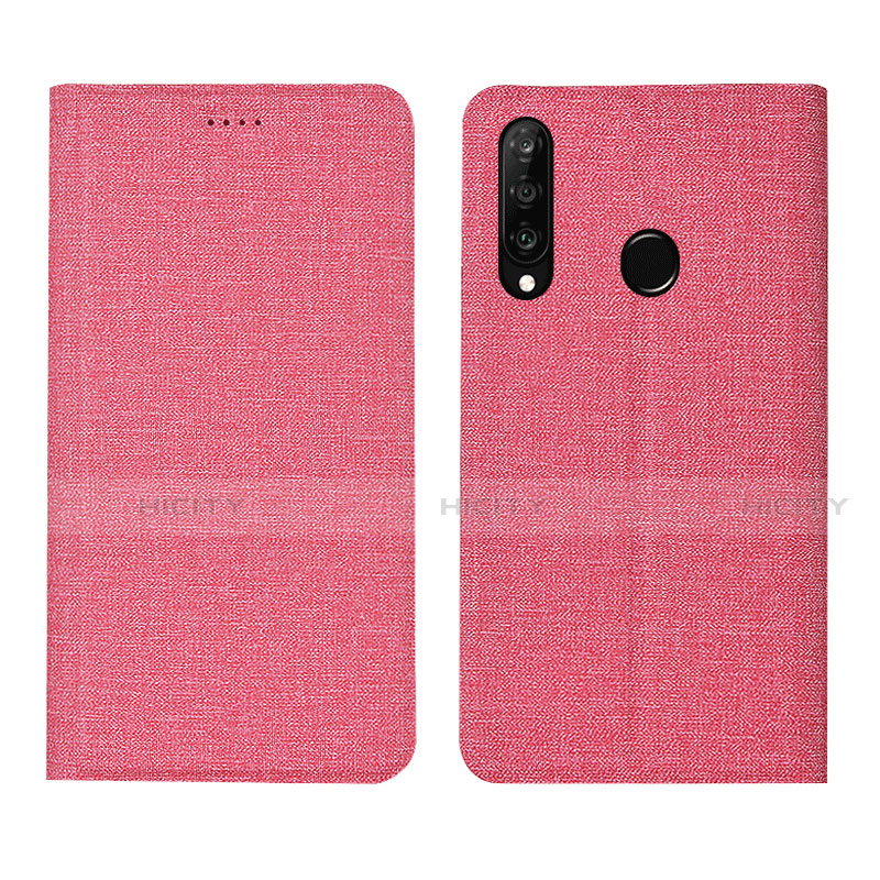 Huawei Nova 4e用手帳型 布 スタンド H01 ファーウェイ ピンク