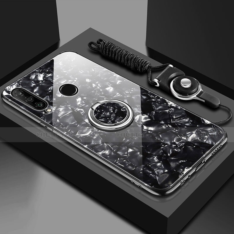 Huawei Nova 4e用ハイブリットバンパーケース プラスチック 鏡面 カバー アンド指輪 マグネット式 T01 ファーウェイ ブラック