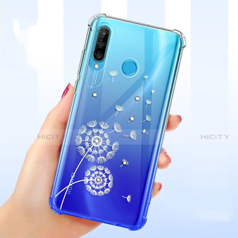 Huawei Nova 4e用極薄ソフトケース シリコンケース 耐衝撃 全面保護 クリア透明 花 ファーウェイ 