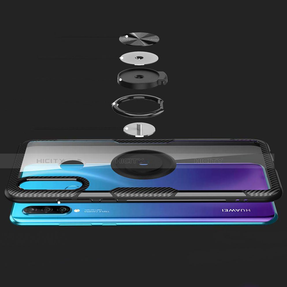 Huawei Nova 4e用360度 フルカバーハイブリットバンパーケース クリア透明 プラスチック 鏡面 アンド指輪 マグネット式 Z01 ファーウェイ 