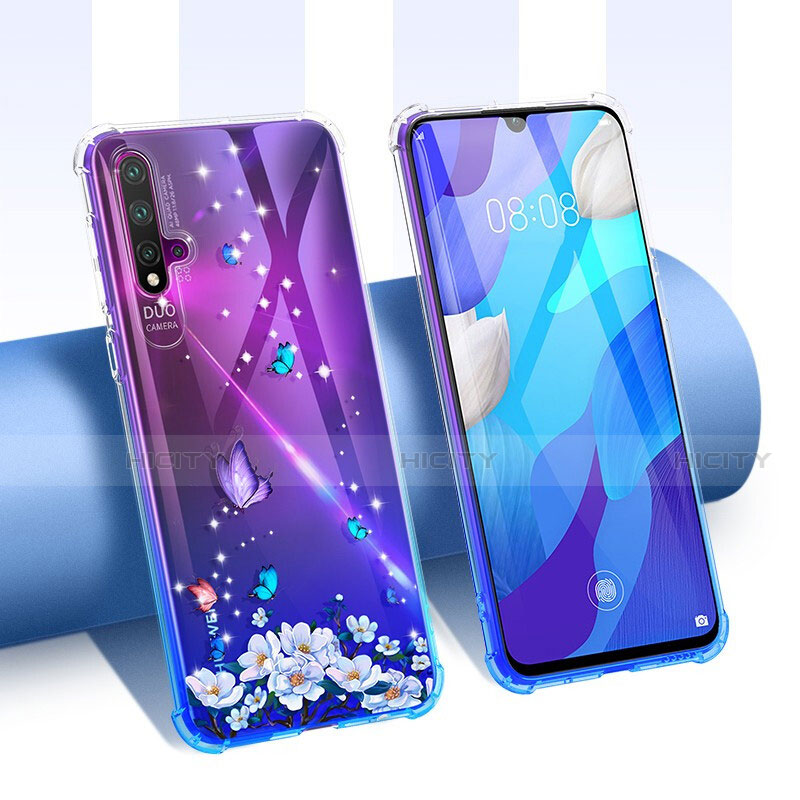 Huawei Nova 5用極薄ソフトケース シリコンケース 耐衝撃 全面保護 クリア透明 花 T01 ファーウェイ パープル