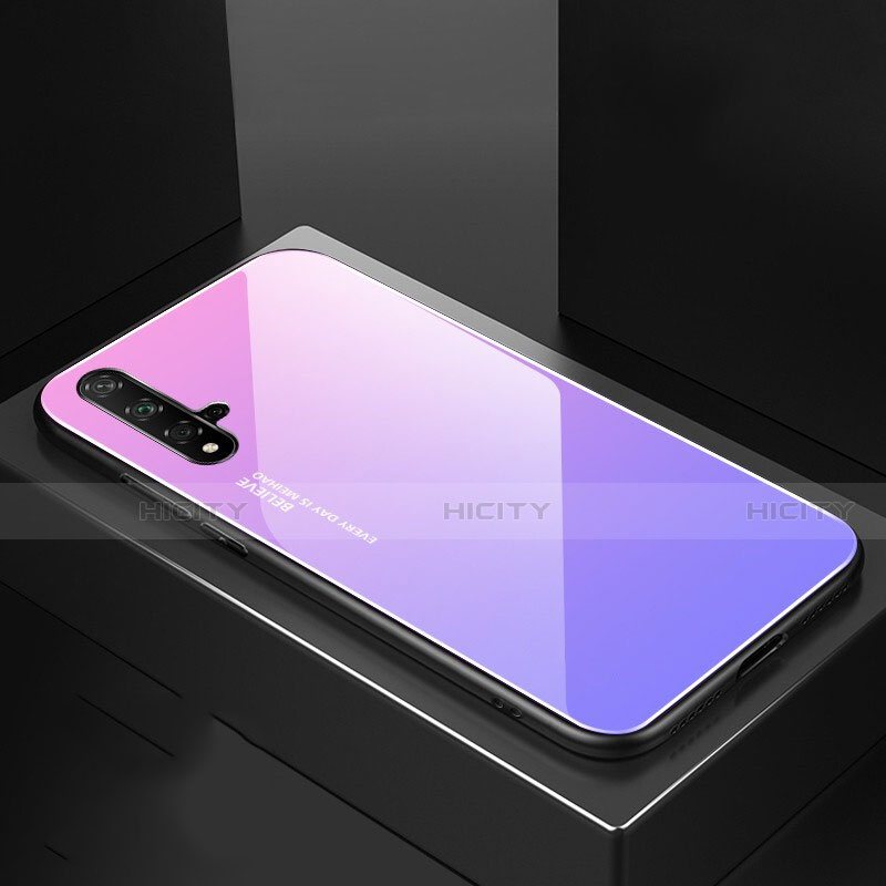 Huawei Nova 5用ハイブリットバンパーケース プラスチック 鏡面 虹 グラデーション 勾配色 カバー ファーウェイ ピンク