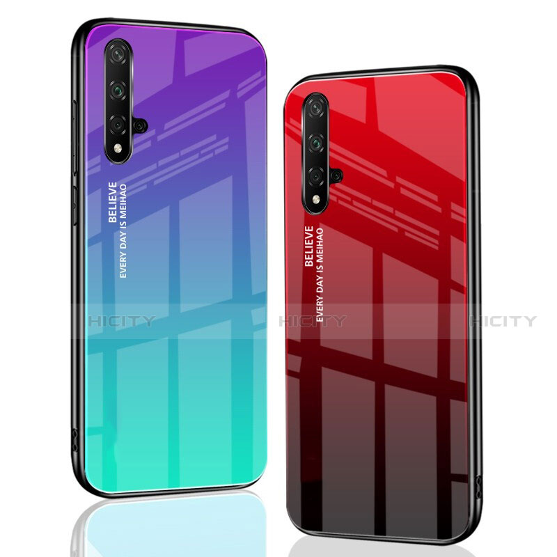 Huawei Nova 5用ハイブリットバンパーケース プラスチック 鏡面 虹 グラデーション 勾配色 カバー ファーウェイ 
