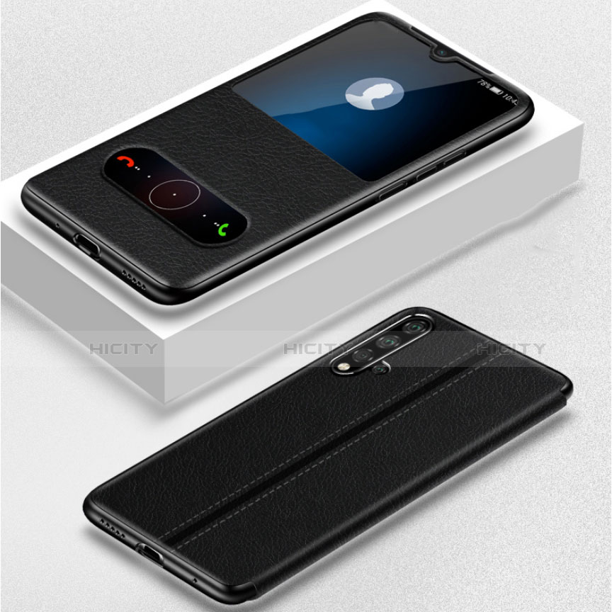 Huawei Nova 5 Pro用手帳型 レザーケース スタンド カバー T05 ファーウェイ ブラック