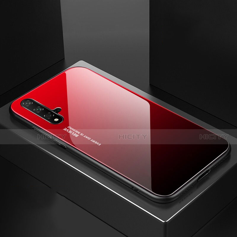 Huawei Nova 5 Pro用ハイブリットバンパーケース プラスチック 鏡面 虹 グラデーション 勾配色 カバー ファーウェイ レッド