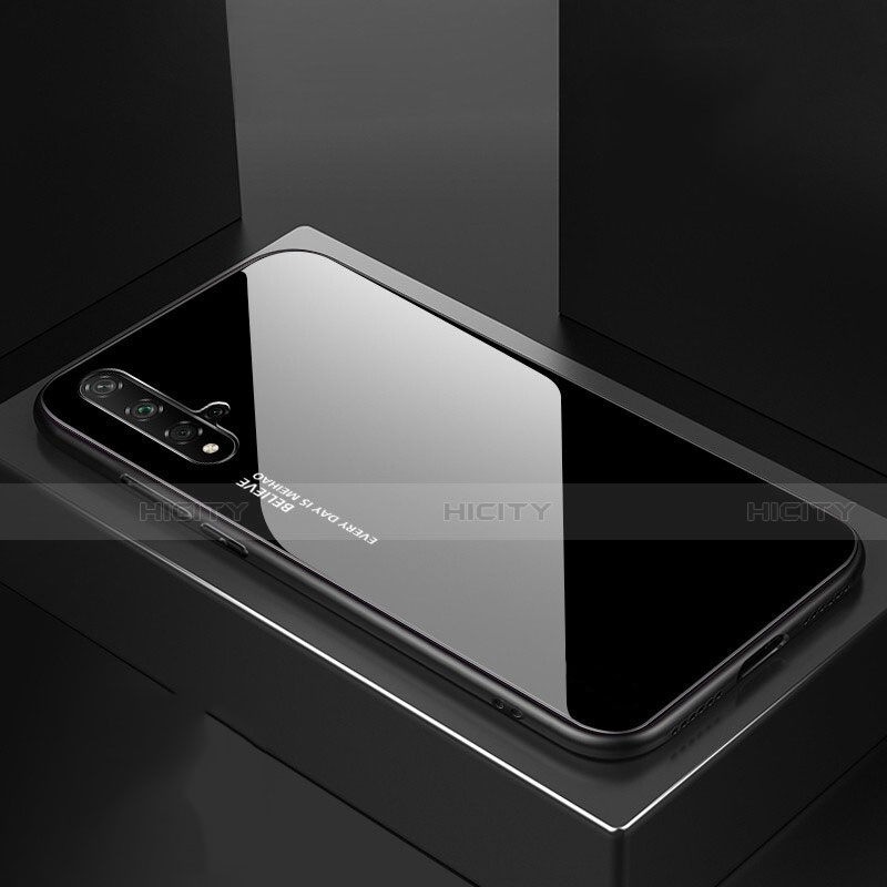 Huawei Nova 5 Pro用ハイブリットバンパーケース プラスチック 鏡面 虹 グラデーション 勾配色 カバー ファーウェイ ブラック