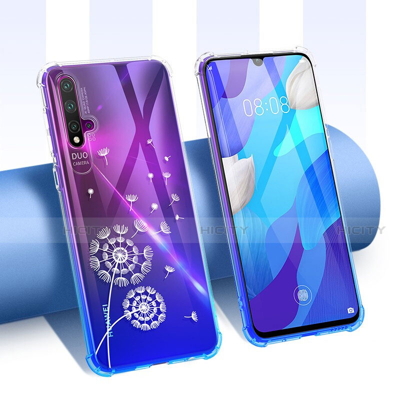 Huawei Nova 5 Pro用極薄ソフトケース シリコンケース 耐衝撃 全面保護 クリア透明 花 T01 ファーウェイ 