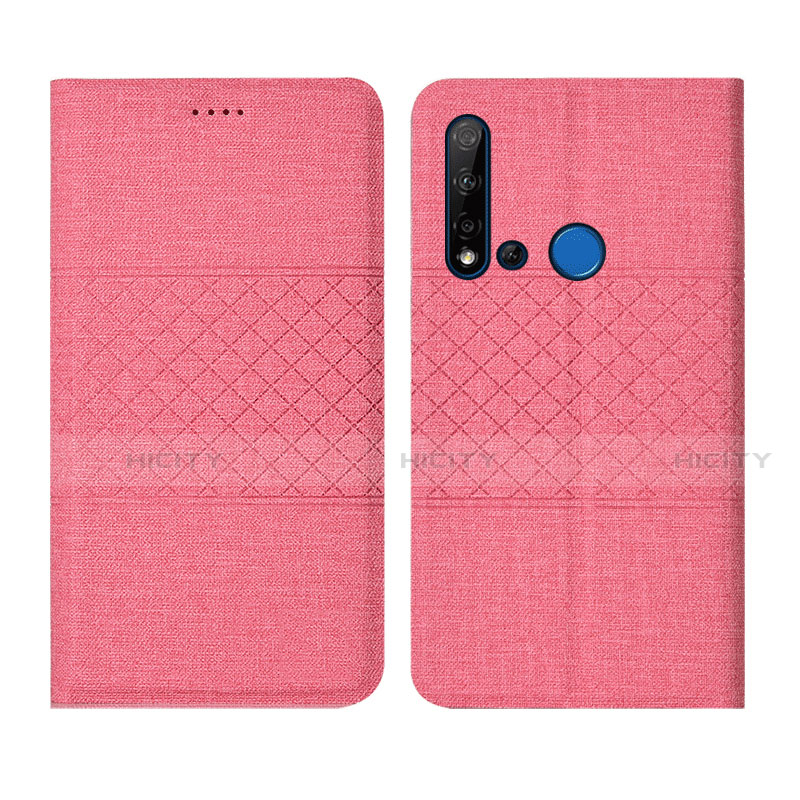 Huawei Nova 5i用手帳型 布 スタンド H01 ファーウェイ ピンク