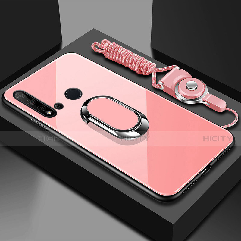 Huawei Nova 5i用ハイブリットバンパーケース プラスチック 鏡面 カバー アンド指輪 マグネット式 T01 ファーウェイ ピンク