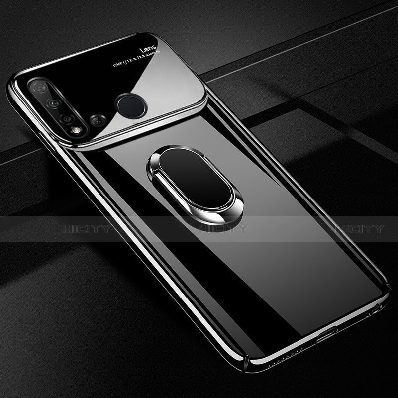 Huawei Nova 5i用ハードケース プラスチック 質感もマット アンド指輪 マグネット式 P01 ファーウェイ ブラック
