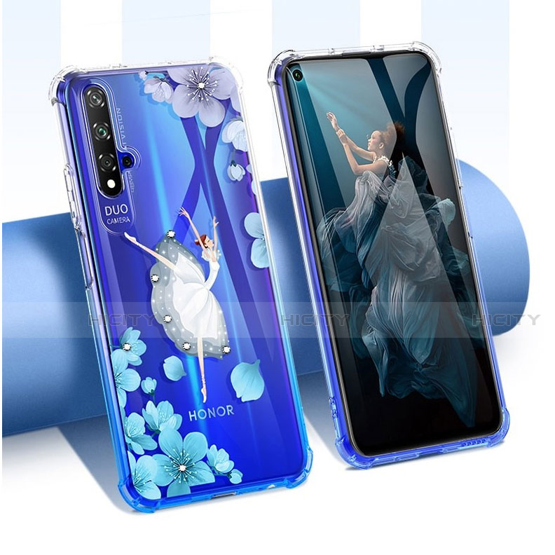 Huawei Nova 5T用極薄ソフトケース シリコンケース 耐衝撃 全面保護 クリア透明 花 ファーウェイ ホワイト