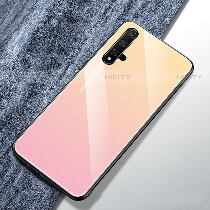 Huawei Nova 5T用ハイブリットバンパーケース プラスチック 鏡面 虹 グラデーション 勾配色 カバー ファーウェイ 