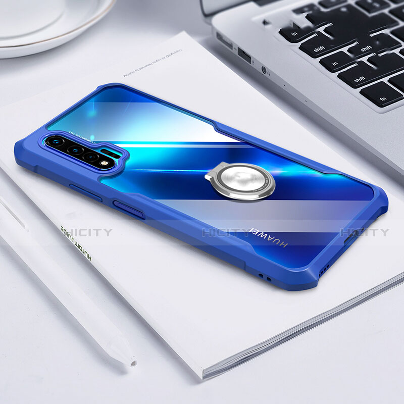 Huawei Nova 6 5G用360度 フルカバーハイブリットバンパーケース クリア透明 プラスチック 鏡面 アンド指輪 マグネット式 ファーウェイ ネイビー