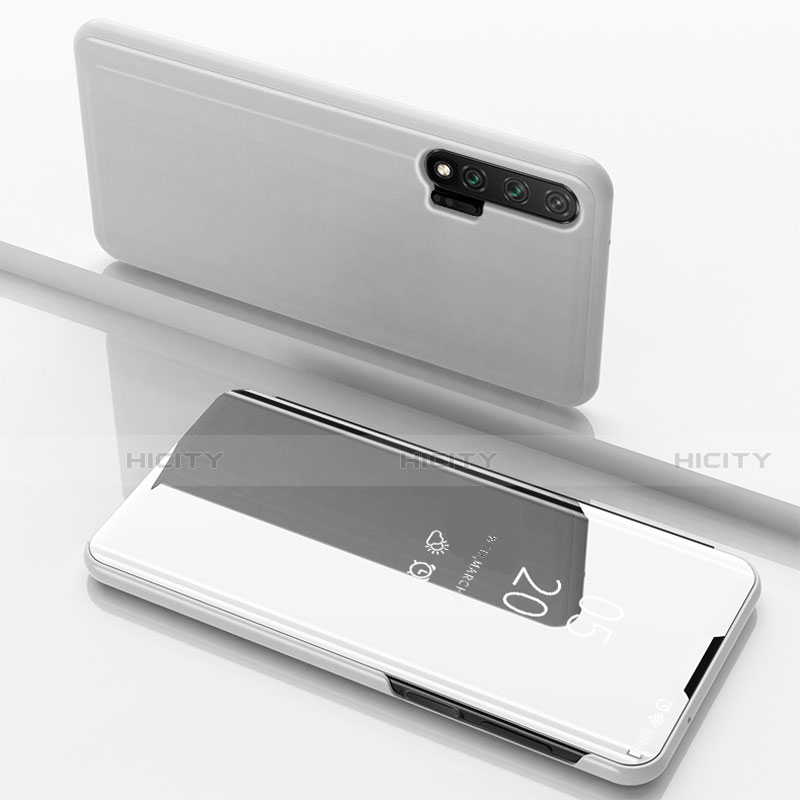 Huawei Nova 6 5G用手帳型 レザーケース スタンド 鏡面 カバー L02 ファーウェイ シルバー