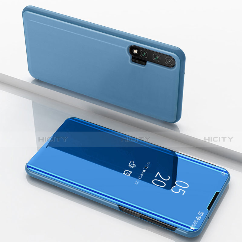 Huawei Nova 6 5G用手帳型 レザーケース スタンド 鏡面 カバー L02 ファーウェイ ブルー