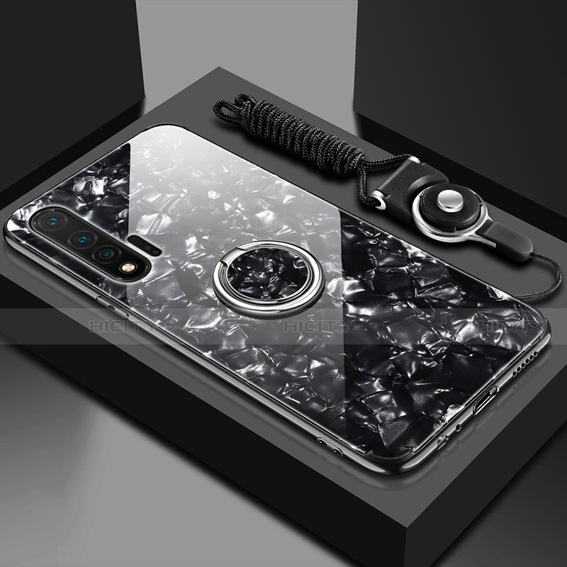 Huawei Nova 6用ハイブリットバンパーケース プラスチック 鏡面 カバー アンド指輪 マグネット式 T02 ファーウェイ ブラック