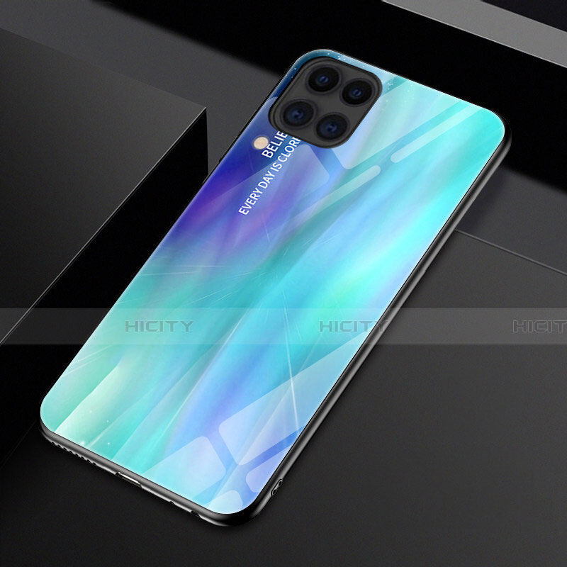 Huawei Nova 6 SE用ハイブリットバンパーケース プラスチック 鏡面 虹 グラデーション 勾配色 カバー H01 ファーウェイ シアン