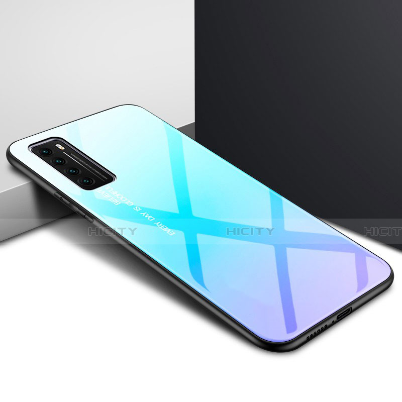 Huawei Nova 7 5G用ハイブリットバンパーケース プラスチック 鏡面 虹 グラデーション 勾配色 カバー ファーウェイ ブルー