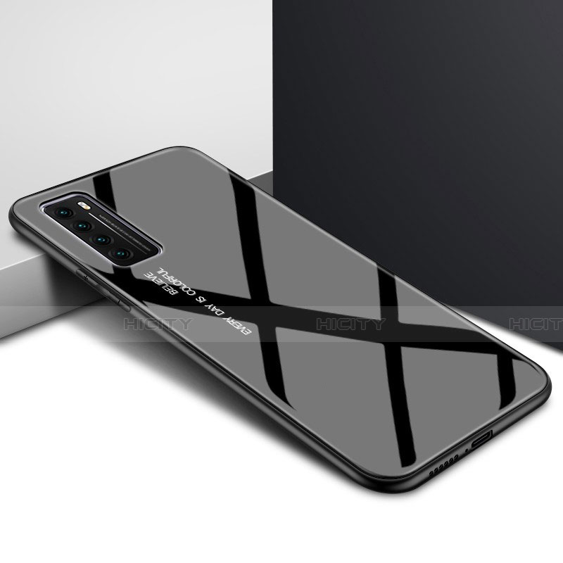 Huawei Nova 7 5G用ハイブリットバンパーケース プラスチック 鏡面 虹 グラデーション 勾配色 カバー ファーウェイ ブラック