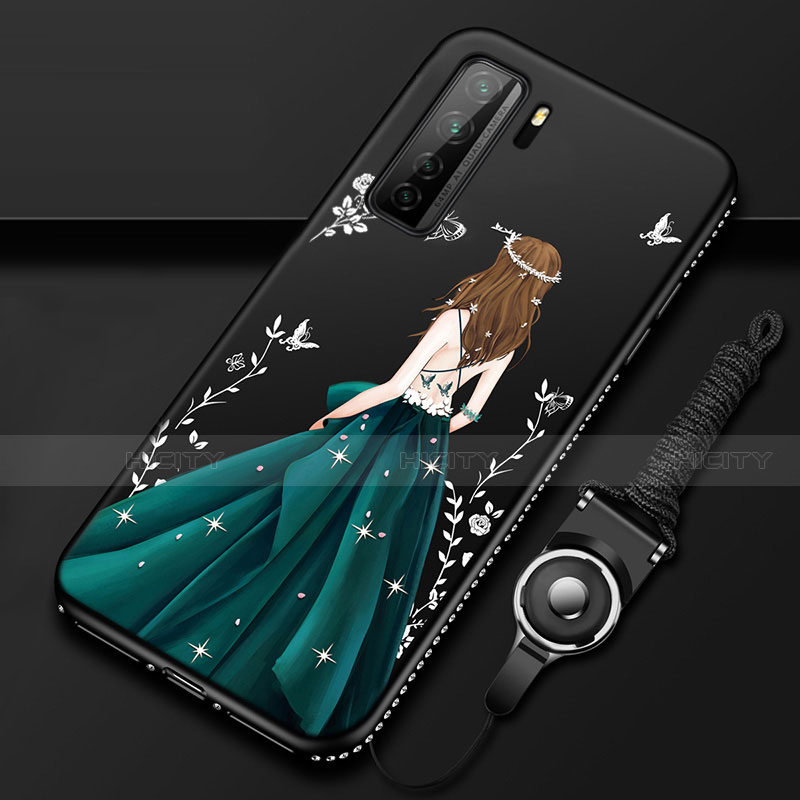 Huawei Nova 7 SE 5G用シリコンケース ソフトタッチラバー バタフライ ドレスガール ドレス少女 カバー K01 ファーウェイ 