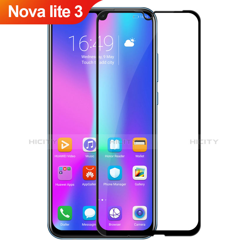 Huawei Nova Lite 3用強化ガラス フル液晶保護フィルム ファーウェイ ブラック