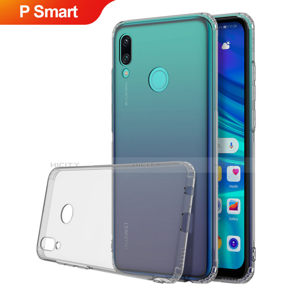 Huawei P Smart (2019)用極薄ソフトケース シリコンケース 耐衝撃 全面保護 クリア透明 H01 ファーウェイ グレー