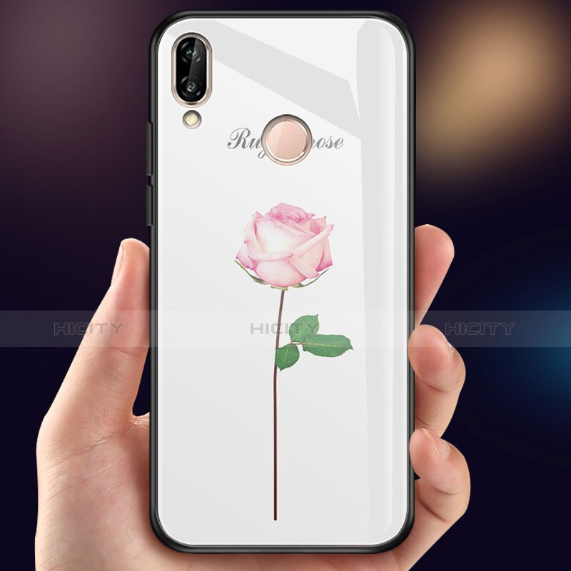 Huawei P Smart (2019)用ハイブリットバンパーケース プラスチック 鏡面 花 ファーウェイ ピンク